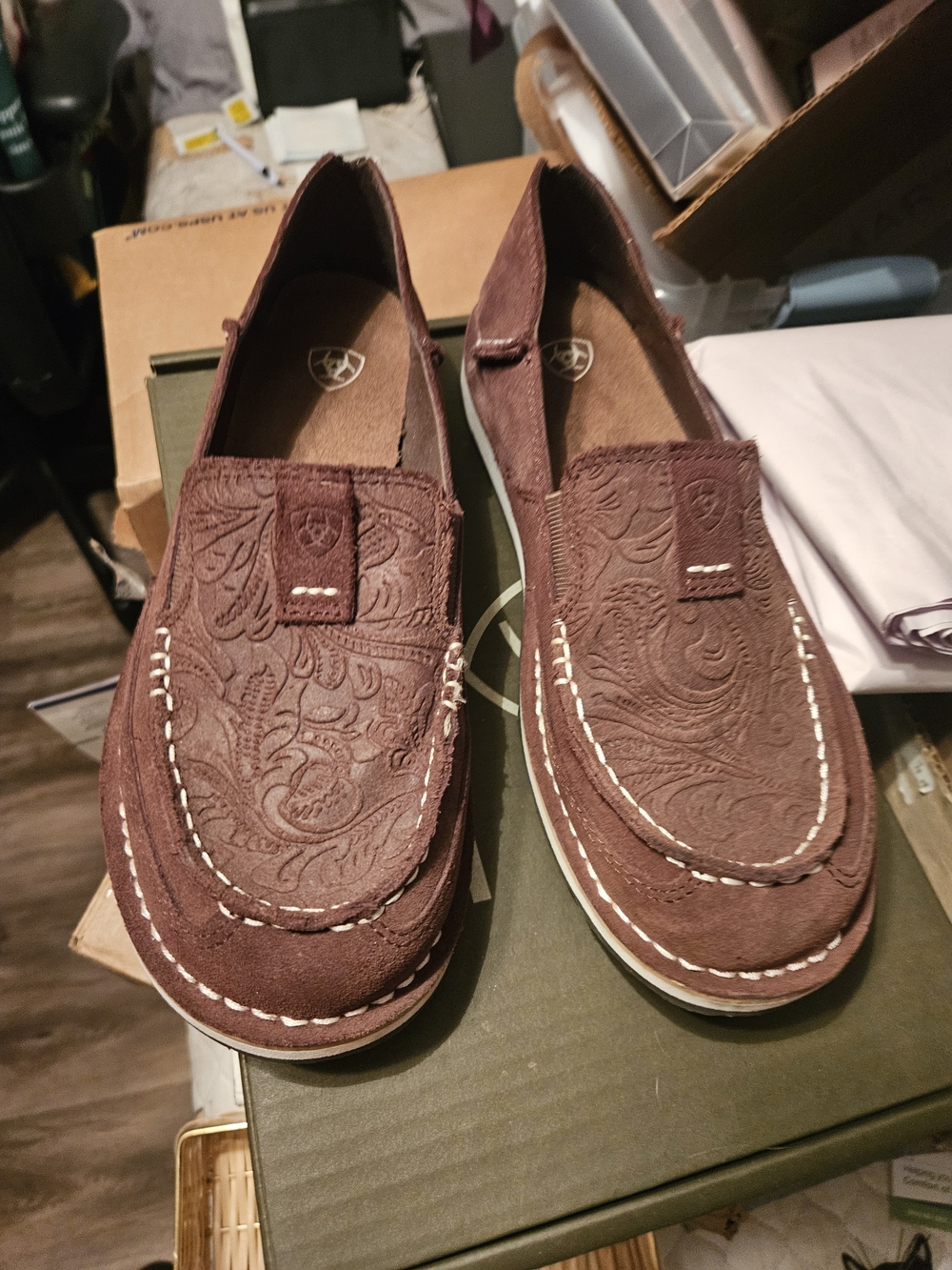 Ariat Women's Brown Embossed Suede Loafers